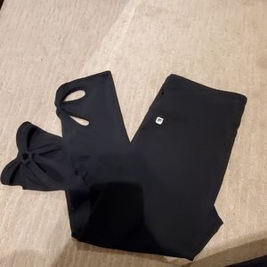 Fabletics Black Crop Legging with Flower Detail